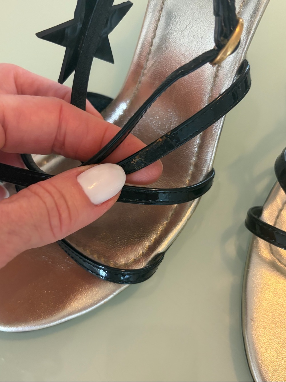 Saint Laurent Black Patent Star-Strap Heels - Picture 5 of 7
